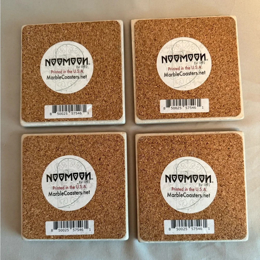 Set of 4 BBQ Themed Marble Coasters new smoked pork applewood hickory grill cook